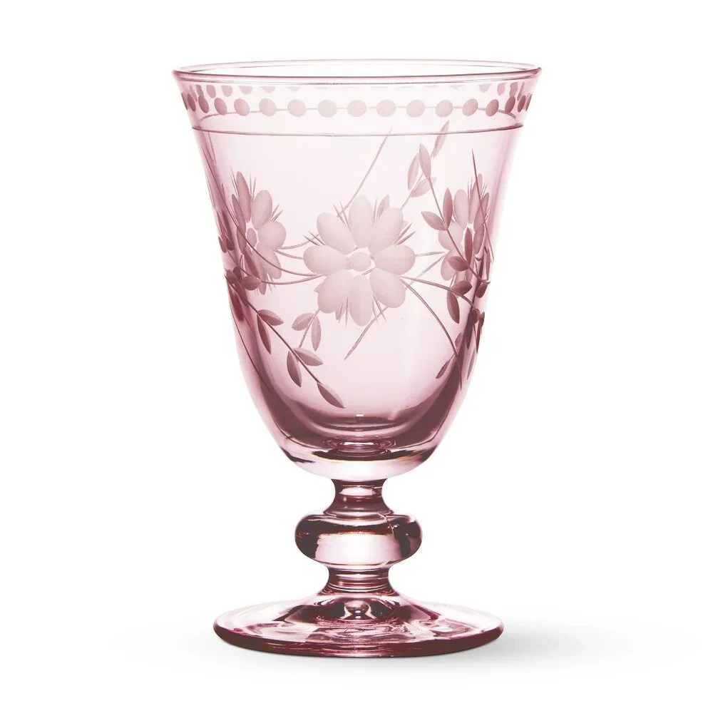 NEW RARE Williams Sonoma Set of 4 Pink Vintage Etched Goblets 9.25 OZ NIB